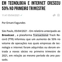 TTR: Nmero de fuses e aquisies em tecnologia e internet cresceu 50% no primeiro trimestre